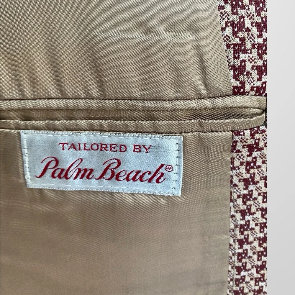 Vintage Palm Beach Blazer Mens 44L Maroon Houndstooth Sport Coat‎ USA Union Made